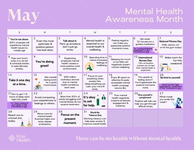 Mental Wellbeing Calendar: Mental Health Awareness Month