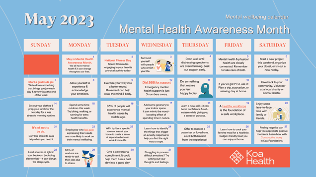 Mental wellbeing calendar: Mental Health Awareness Month 2023